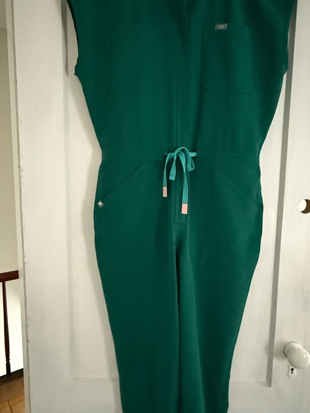 Figs Teal Green Women's Utility Jumpsuit with Drawstring Waist